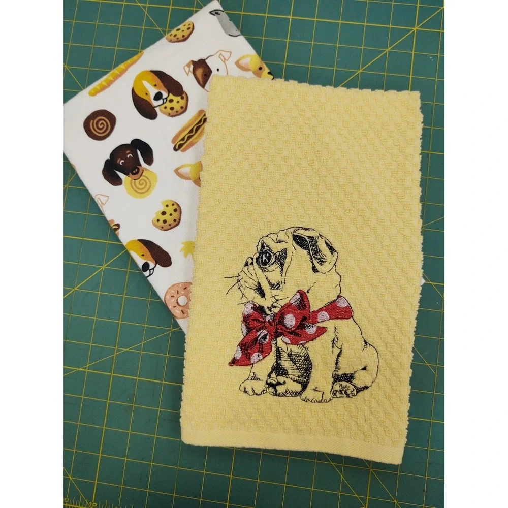 Pug Dog With A Scarf Kitchen Bath Hand Bar Towel Set of 2 Great Gift!